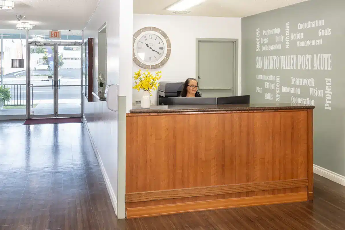 The front desk in the lobby at San Jacinto Valley